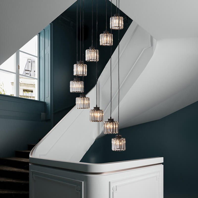 Lampadari Moderni Prismatici in Cristallo Cilindrico a 6 Luci per Scale
