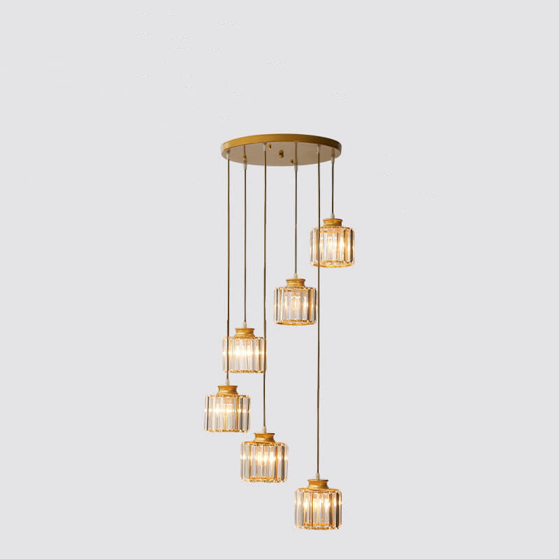 Lampadari Moderni Prismatici in Cristallo Cilindrico a 6 Luci per Scale