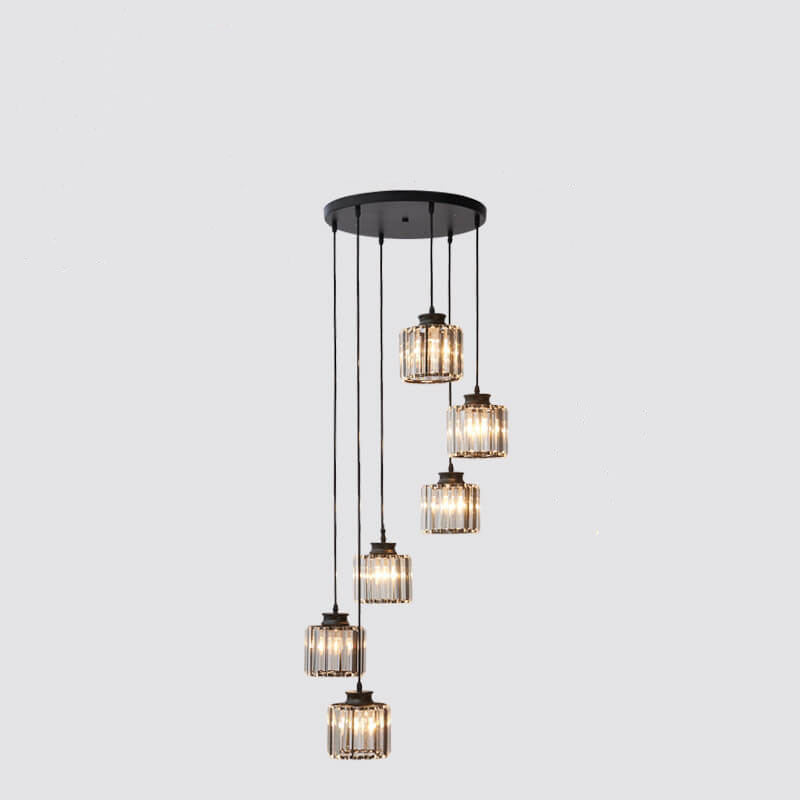 Lampadari Moderni Prismatici in Cristallo Cilindrico a 6 Luci per Scale