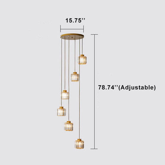 Lampadari Moderni Prismatici in Cristallo Cilindrico a 6 Luci per Scale