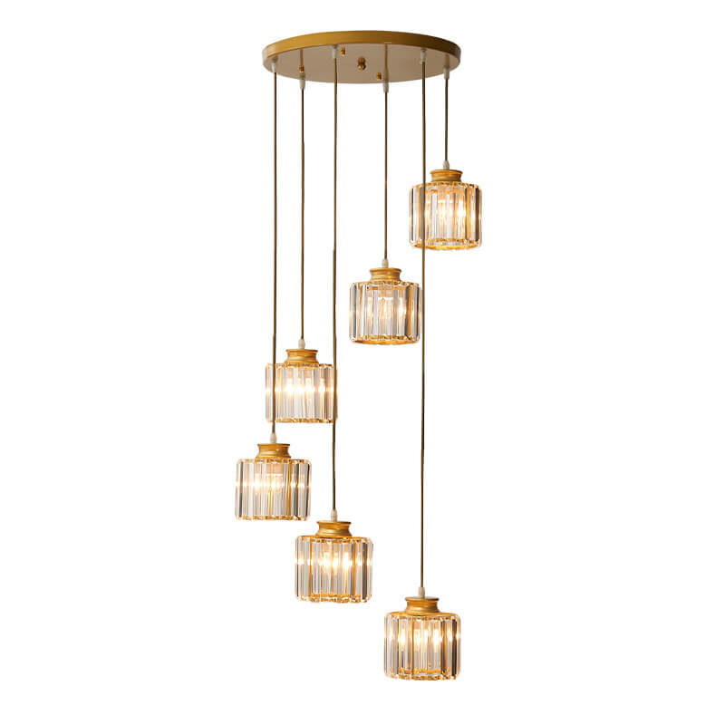 Lampadari Moderni Prismatici in Cristallo Cilindrico a 6 Luci per Scale