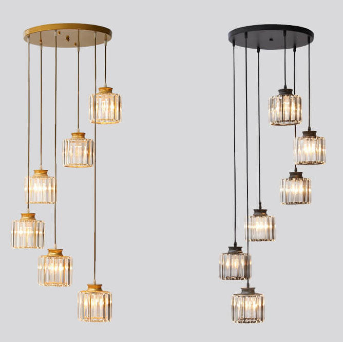 Lampadari Moderni Prismatici in Cristallo Cilindrico a 6 Luci per Scale