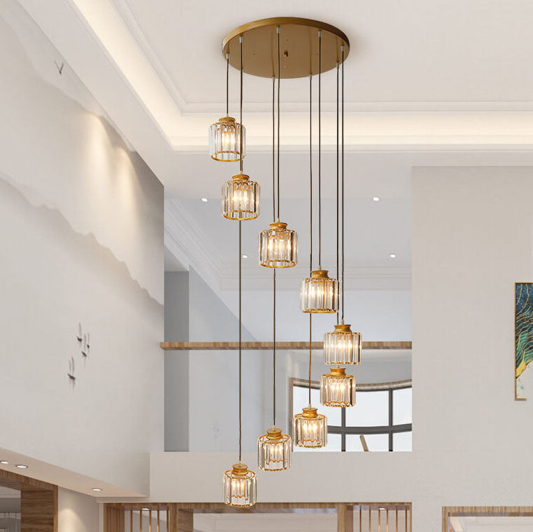 Lampadari Moderni Prismatici in Cristallo Cilindrico a 6 Luci per Scale
