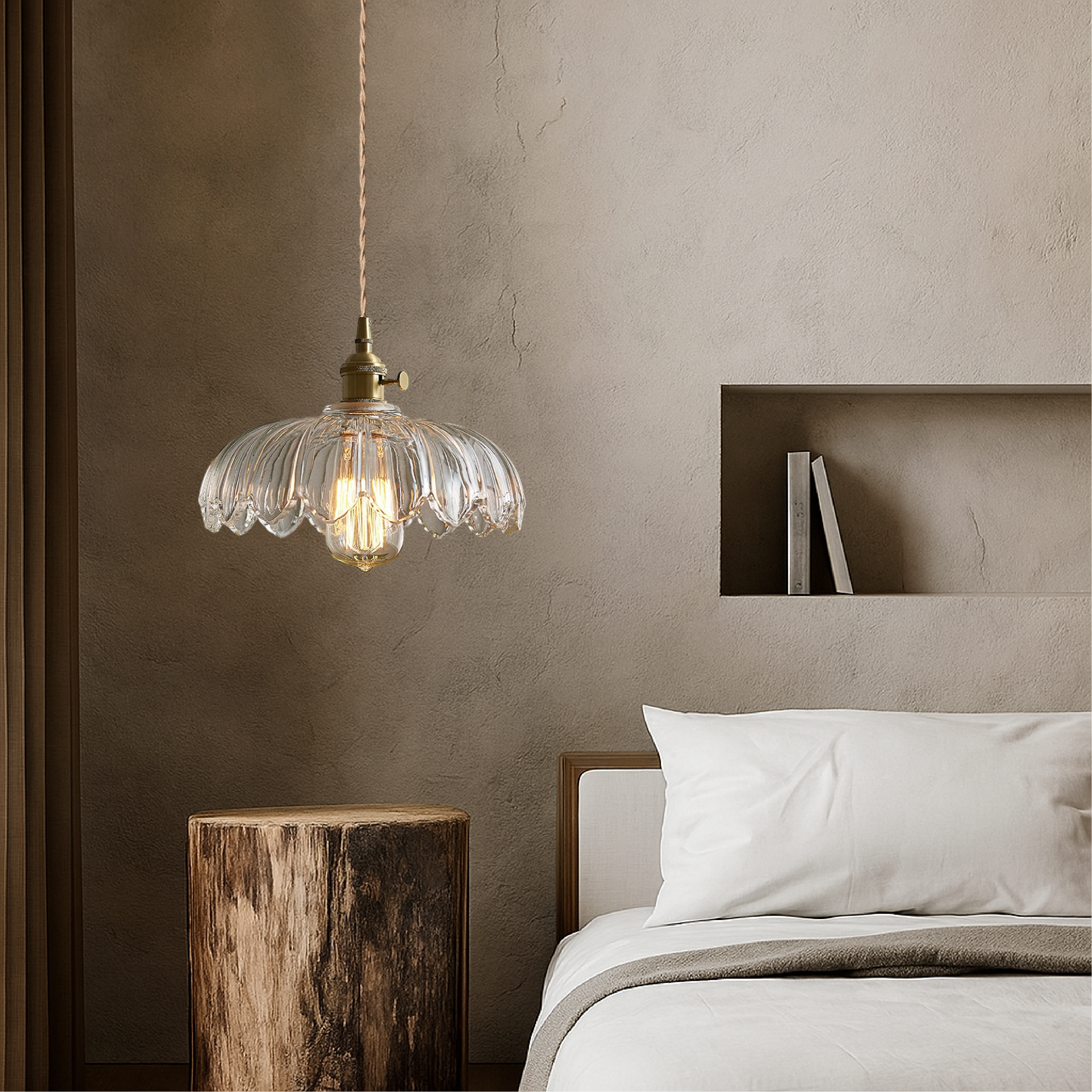 Lampadario in Vetro a Forma di Fiore Retro
