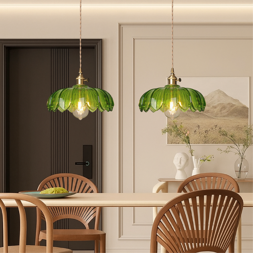 Lampadario in Vetro a Forma di Fiore Retro