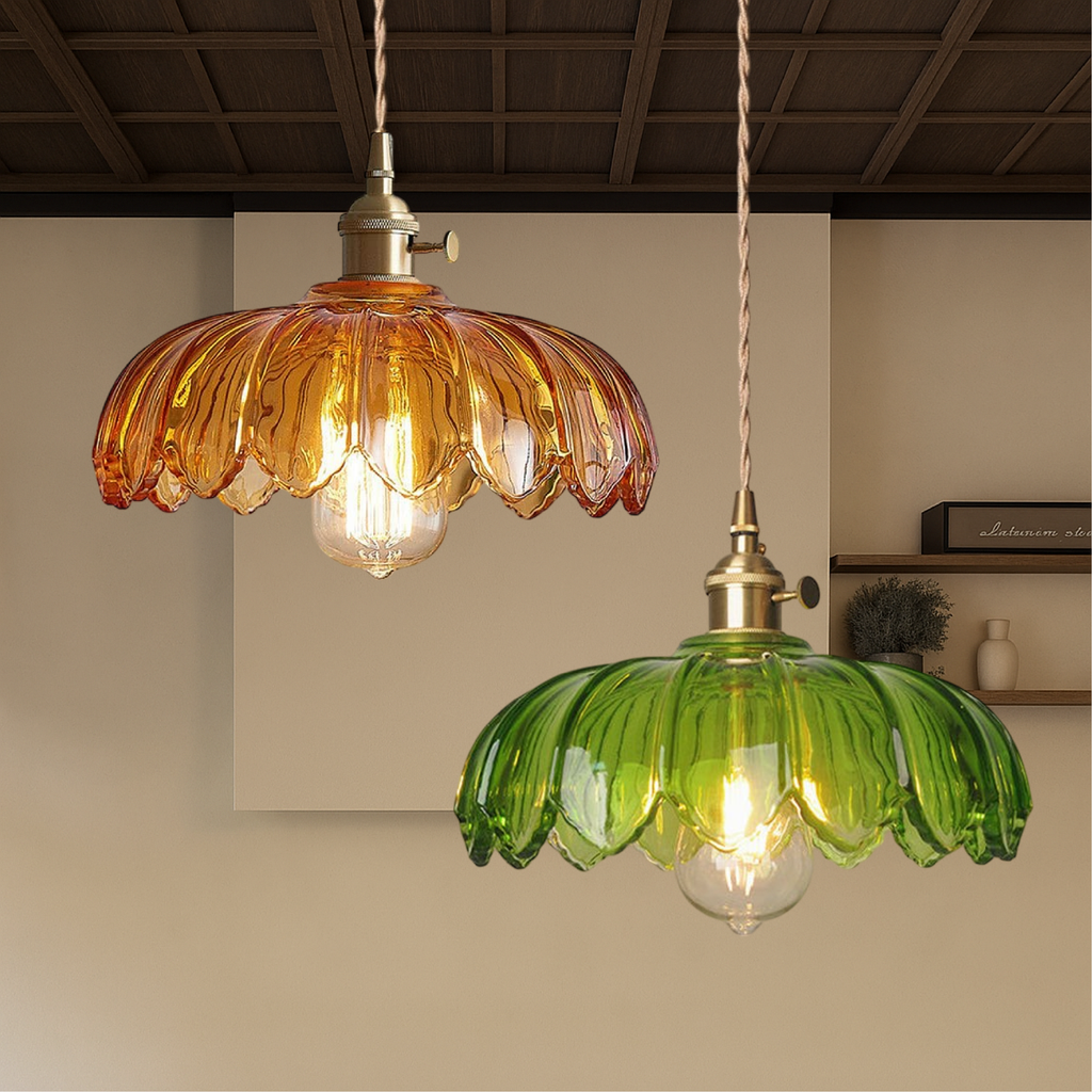 Lampadario in Vetro a Forma di Fiore Retro