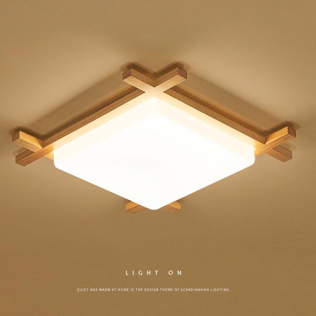 Tradizionale Giapponese Legno Acrilico Quadrato Tatami LED Flush Mount Lampada da Soffitto per Camera da Letto