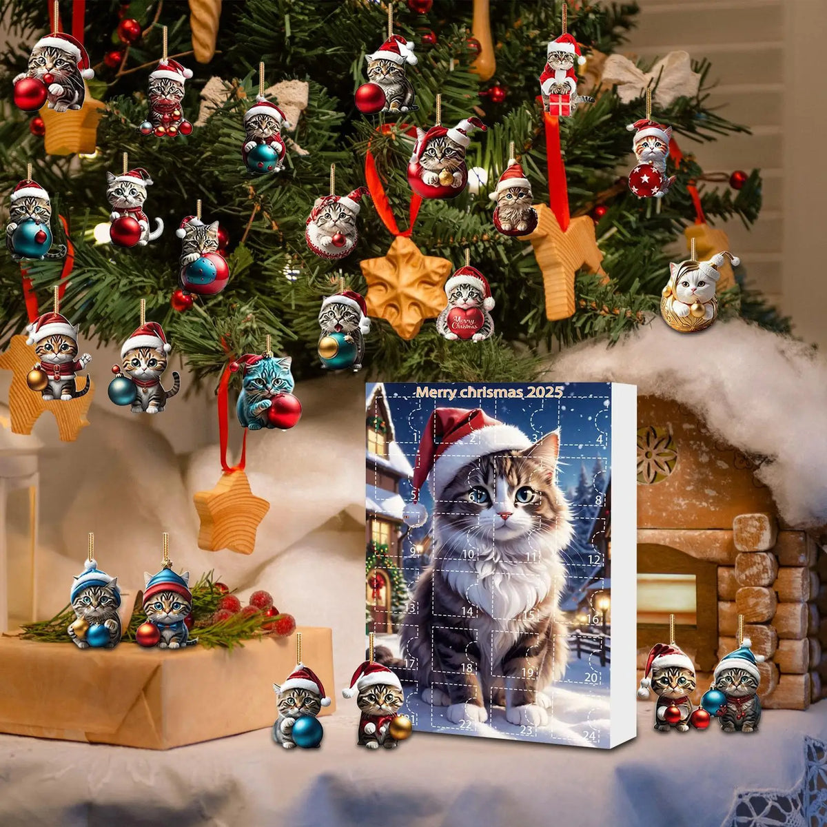 Set di Ornamenti Natalizi per Gatti da 24 Pezzi – Acrilico