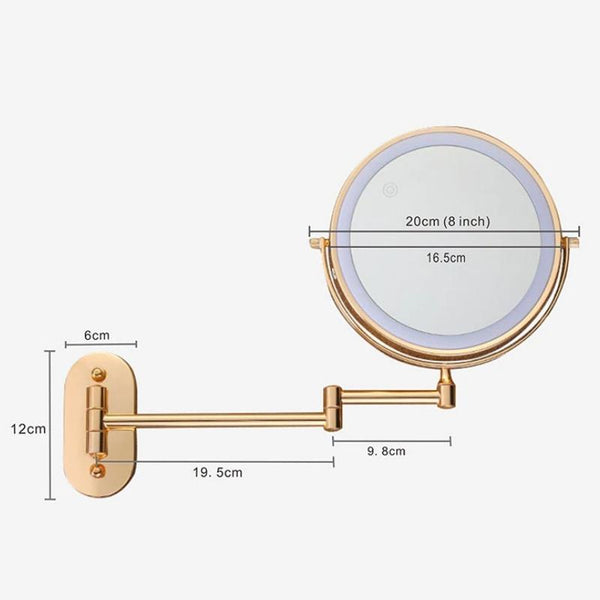 Specchio Ingranditore LED Ricaricabile Oro per Trucco e Bagno
