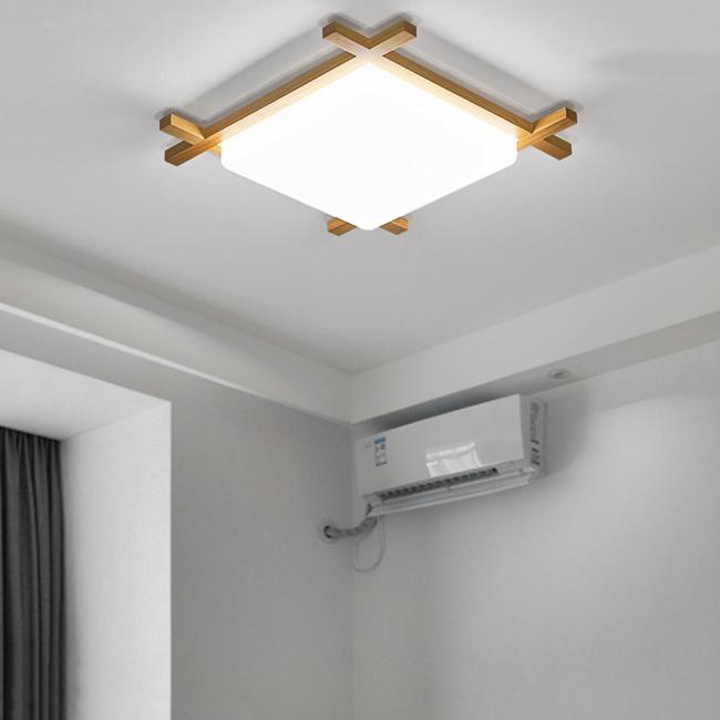 Tradizionale Giapponese Legno Acrilico Quadrato Tatami LED Flush Mount Lampada da Soffitto per Camera da Letto