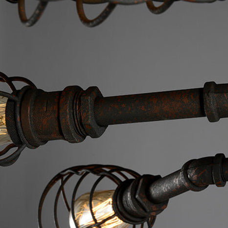 Lampada da soffitto rotonda in ferro industriale vintage con tubo d'acqua, 4/6/8 luci