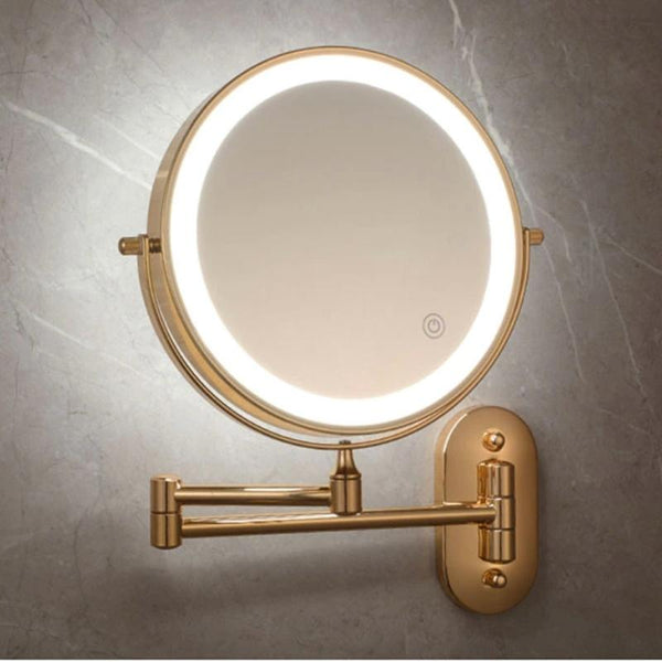 Specchio Ingranditore LED Ricaricabile Oro per Trucco e Bagno