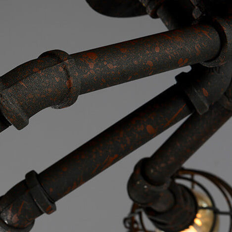 Lampada da soffitto rotonda in ferro industriale vintage con tubo d'acqua, 4/6/8 luci