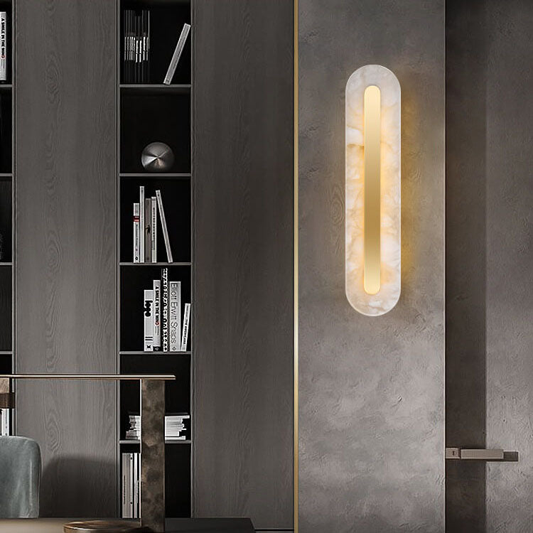 Applique da Parete LED in Ottone e Marmo di Lusso Leggero a Forma Ovale e Quadrata