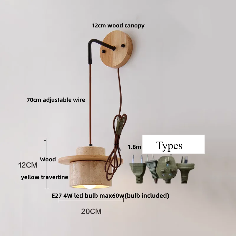 LumiTravert Applique – Design in Pietra Naturale e Legno con Interruttore a Trascinamento