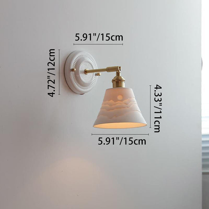 Applique da parete in ceramica vintage tradizionale rotonda in ottone con 1 luce per soggiorno