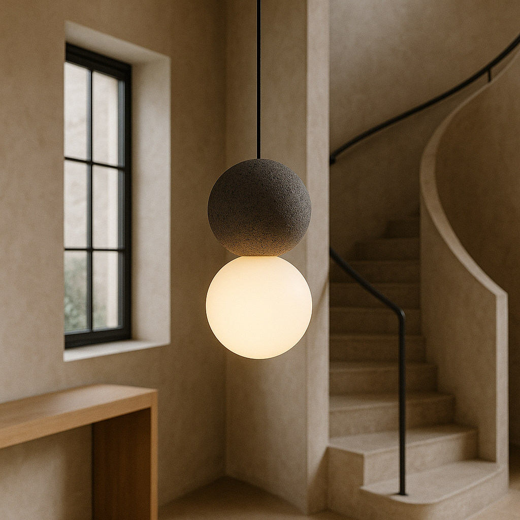 Lampada a Sospensione in Pietra Obsidiana Minimalista