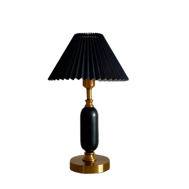 Lampada da Tavolo Tradizionale Francese con Paralume Pieghettato in Tessuto PVC e Metallo per Camera da Letto