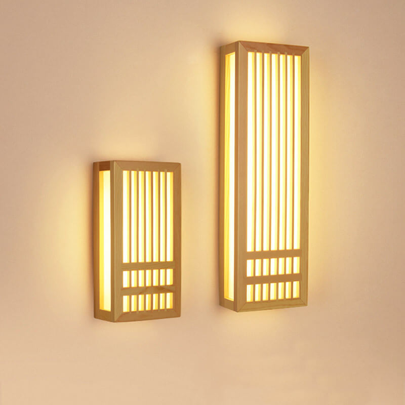 Lampada da parete LED rettangolare in legno massello e acrilico, minimalista e moderna per il soggiorno