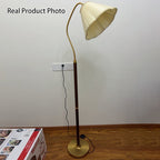 Lampada da terra in legno massello, ferro e tessuto, stile giapponese vintage con 1 luce