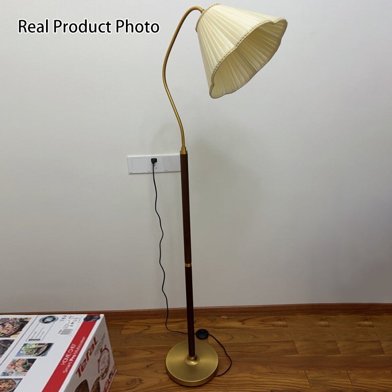 Lampada da terra in legno massello, ferro e tessuto, stile giapponese vintage con 1 luce