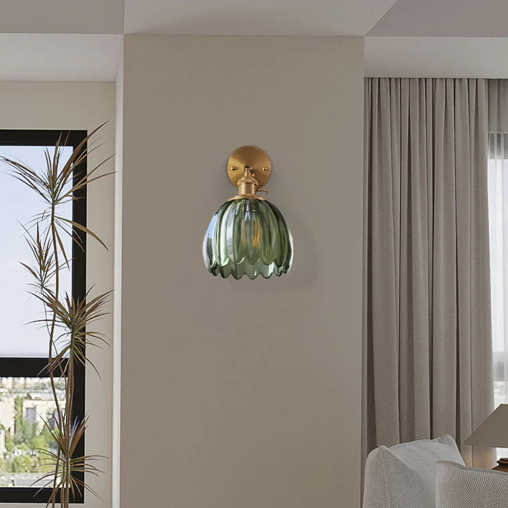Applique da Parete in Vetro a Tulipano in Ottone Vintage 1 Luce
