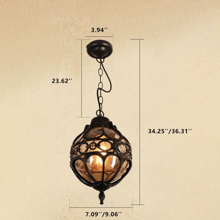 Lampada a sospensione impermeabile da esterno a forma di globo retro industriale con 1 luce