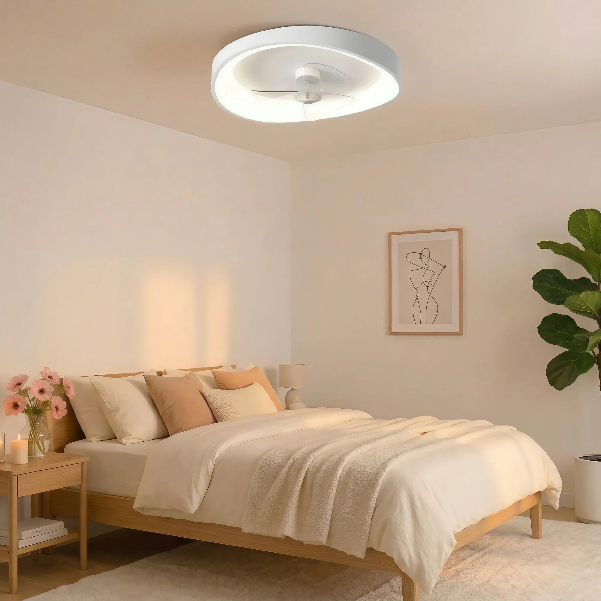 Ventilatore da soffitto bianco in minimalismo moderno con luce