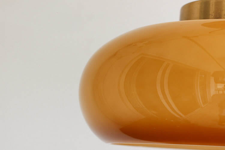 Lampada da soffitto semi-incassata in ottone vintage con vetro giallo a 1 luce
