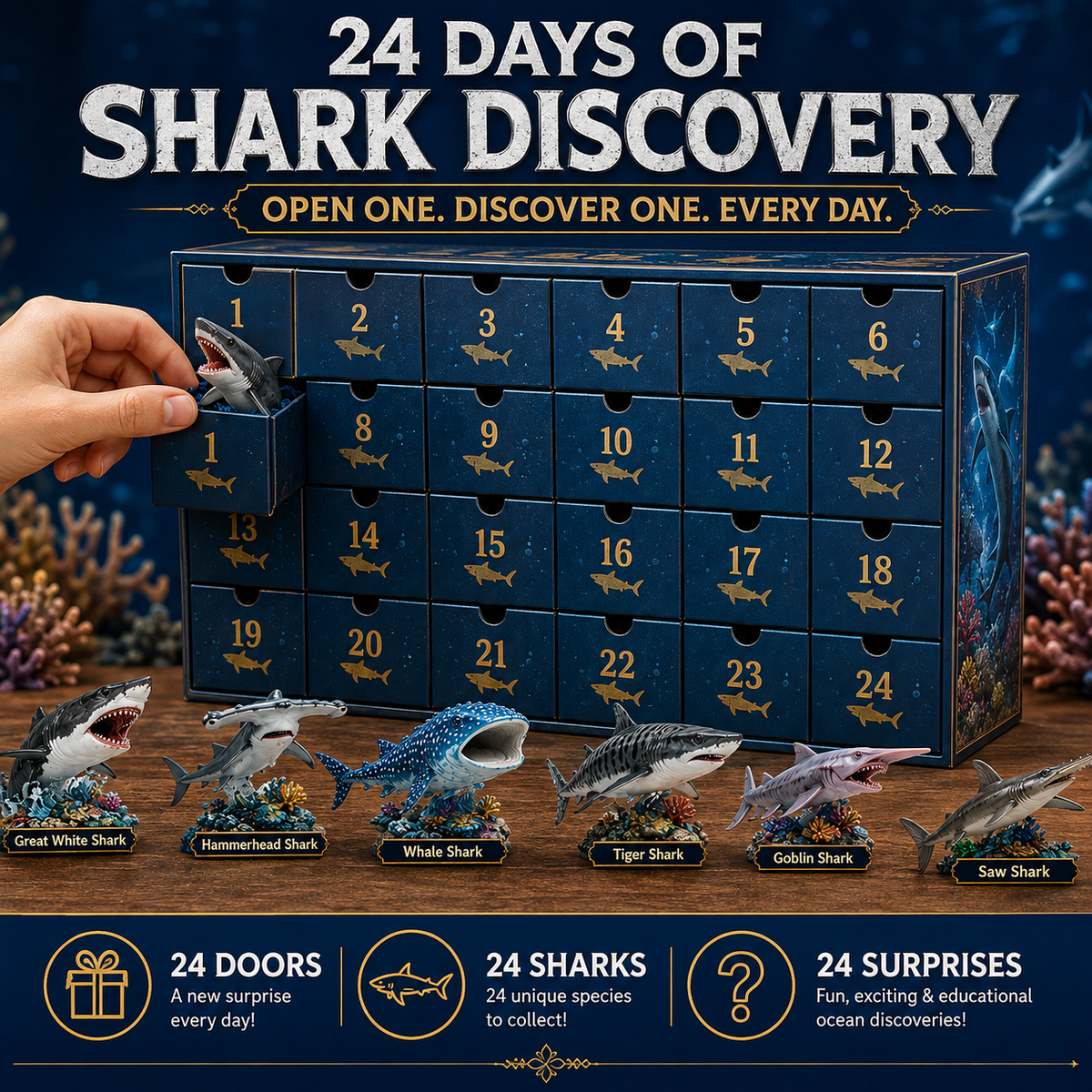 🔥50% di sconto solo per oggi-🦈 Calendario dell'Avvento Shark World 2026