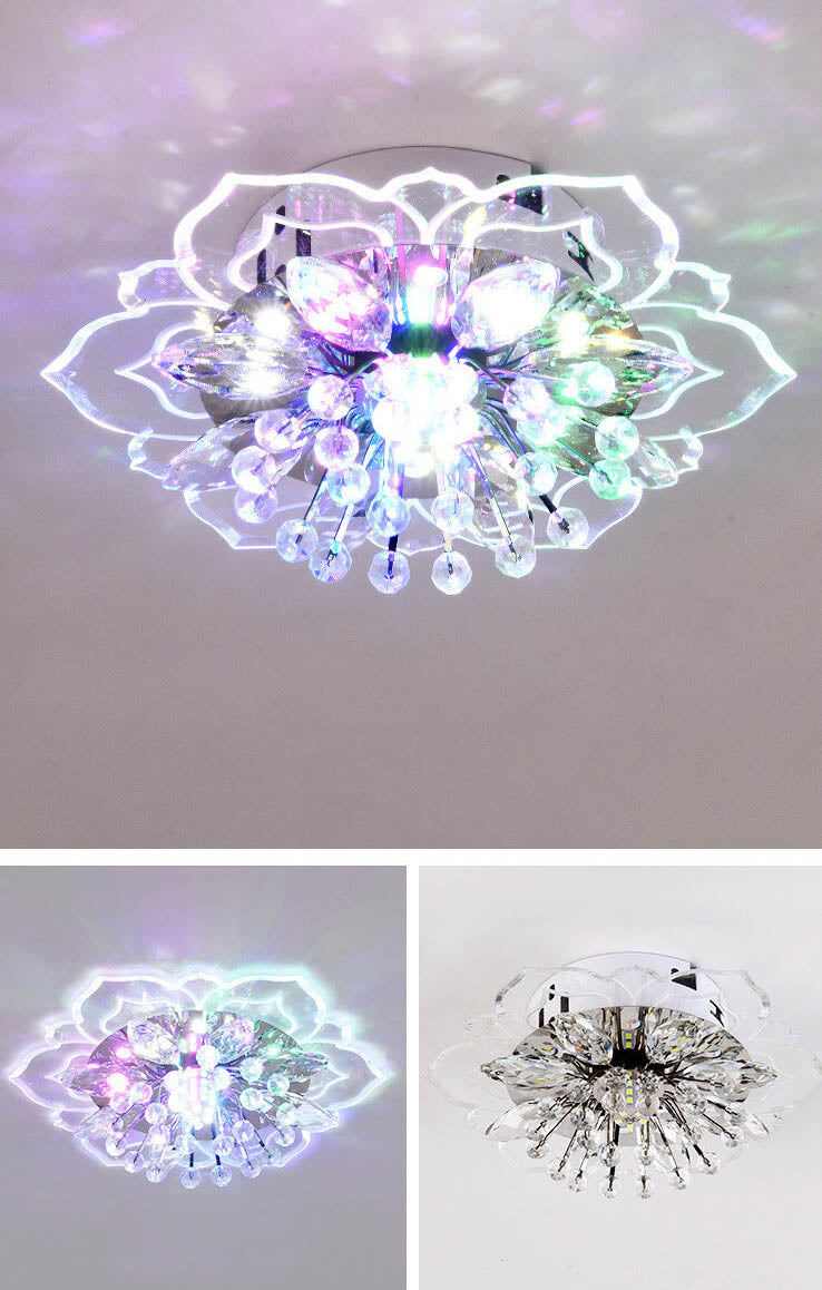 Moderno Lampadario LED a Soffitto a Forma di Fiore in Cristallo