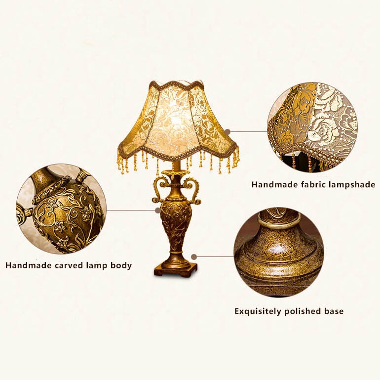 Lampada da Tavolo Antica in Tessuto Vintage Europeo a 1 Luce