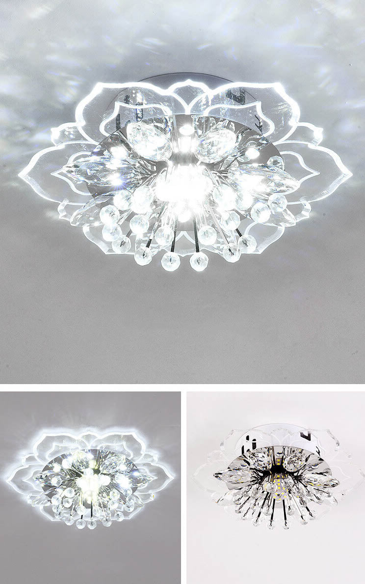 Moderno Lampadario LED a Soffitto a Forma di Fiore in Cristallo