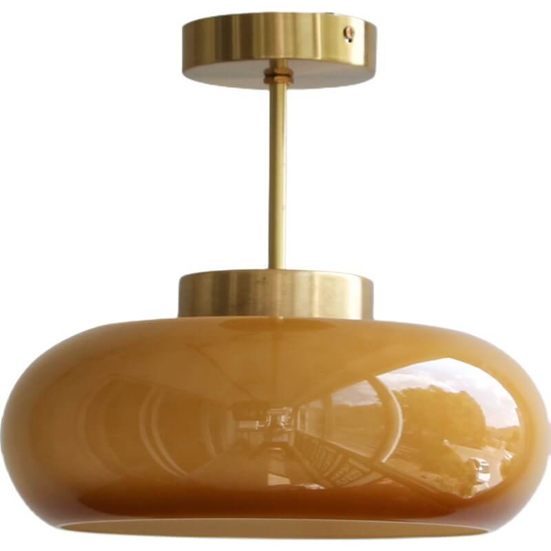 Lampada da soffitto semi-incassata in ottone vintage con vetro giallo a 1 luce