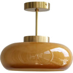 Lampada da soffitto semi-incassata in ottone vintage con vetro giallo a 1 luce