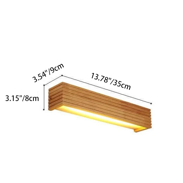 Specchio da trucco LED rettangolare tradizionale giapponese a strisce in legno da parete per camera da letto