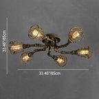 Lampada da soffitto rotonda in ferro industriale vintage con tubo d'acqua, 4/6/8 luci
