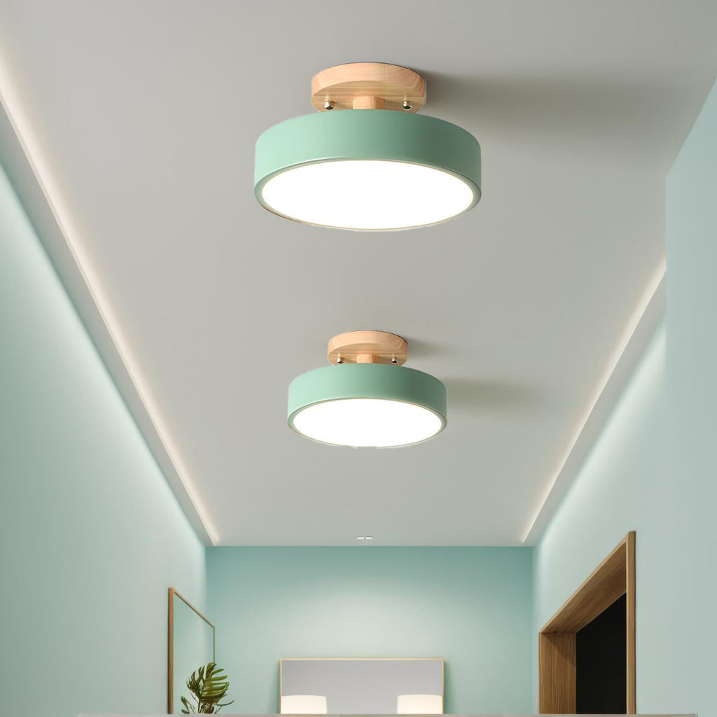 Glarefusion Rotondo Semi Flush Lampada da Soffitto in Legno