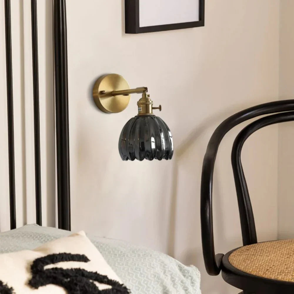 Applique da Parete in Vetro a Tulipano in Ottone Vintage 1 Luce