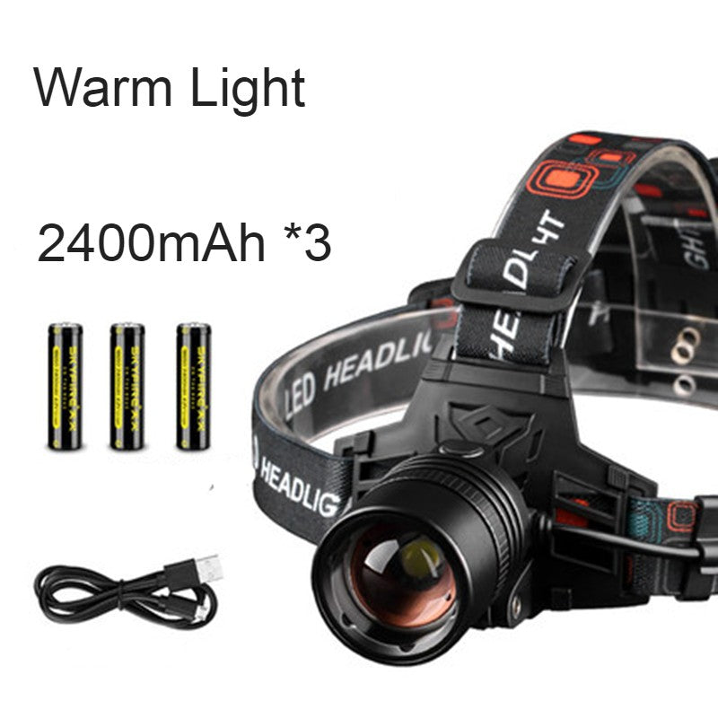 Lampada Frontale LED Ricaricabile con Funzione Zoom – Impermeabile con 3 Modalità di Luce e Powerbank