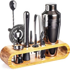 MixMaster – Set di Attrezzi da Bar in Acciaio Inossidabile da 10 Pezzi con Supporto in Legno