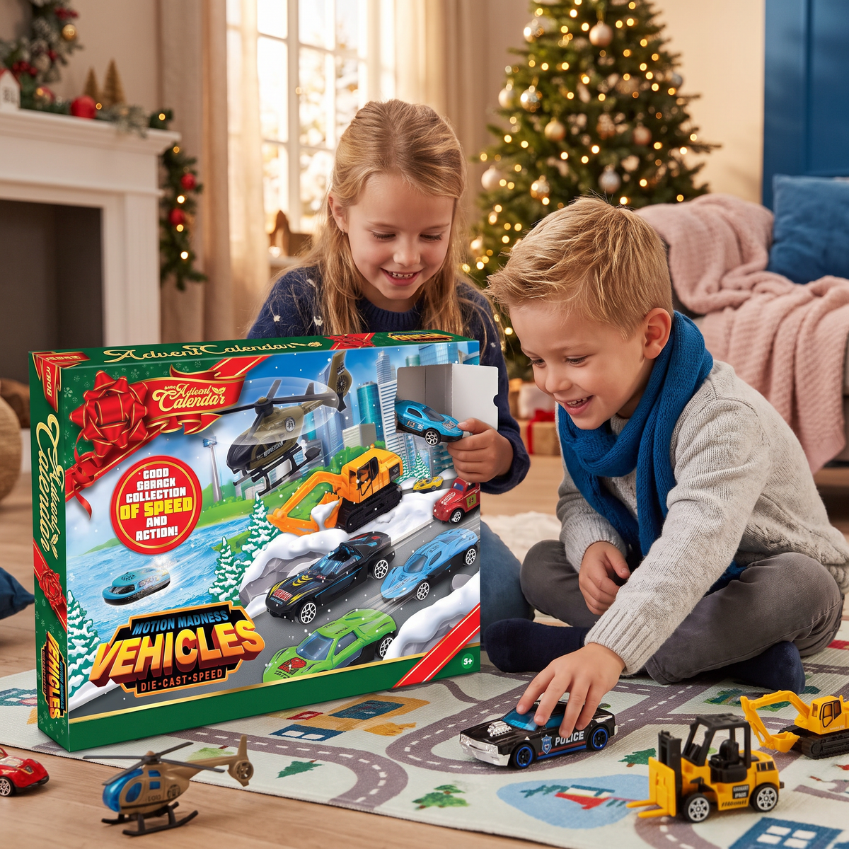 Calendario dell'Avvento di Natale con auto in ghisa per bambini