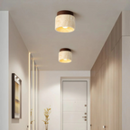 Radia - Lampada da Soffitto a Forma Cilindrica in Travertino con Accento in Legno