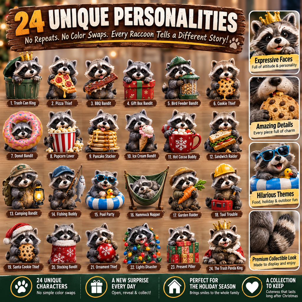 🦝 Calendario dell'Avvento dei Banditi del Giardino – 24 Giorni di Piccole Disavventure