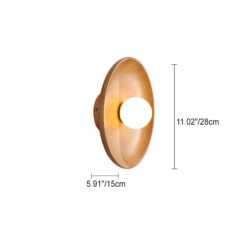 Applique da parete moderna minimalista rotonda in legno massello con 1 luce