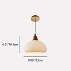 Lampada a sospensione tradizionale giapponese in ceramica con cupola rotonda piegata, legno massello e ferro, 1 luce per soggiorno e camera da letto