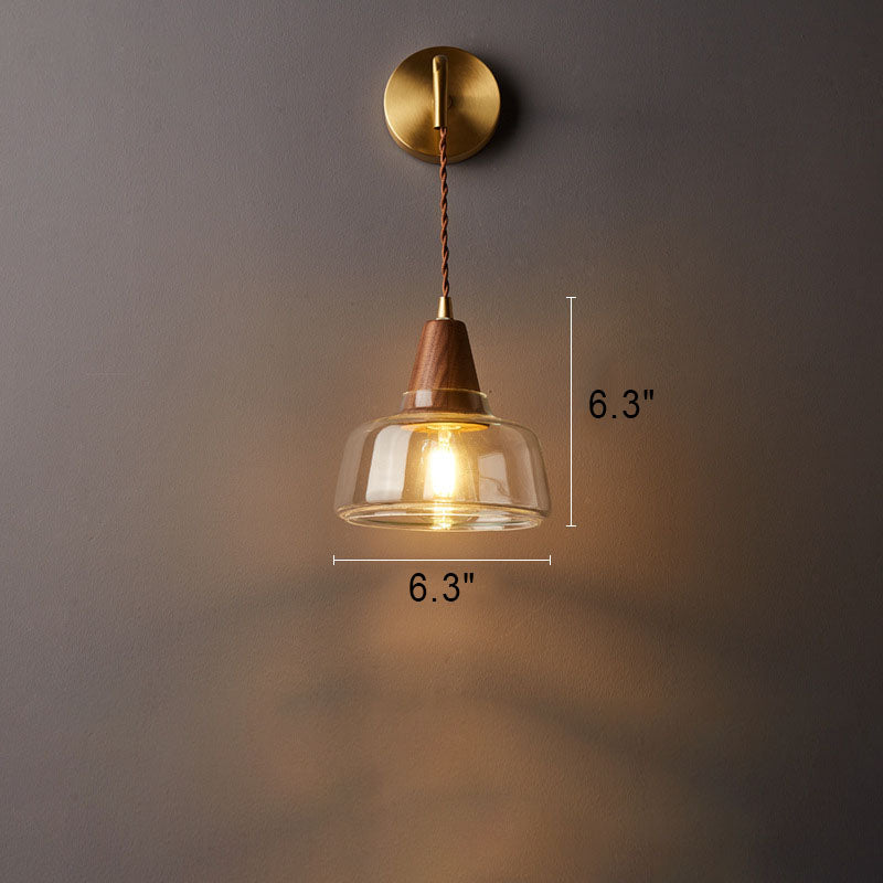 Applique da parete in vetro, noce tradizionale giapponese, cilindro in rame, lampada a 1 luce