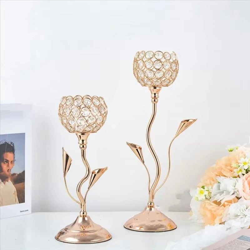 LumiFlor – Set di portacandele Krystalblomst con design metallico classico
