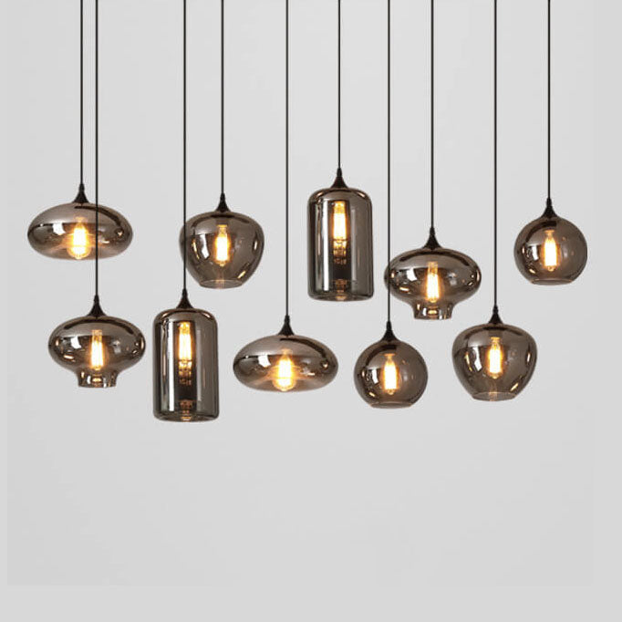 Sospensione LED in Vetro Grigio Fumo Moderno a 1 Luce