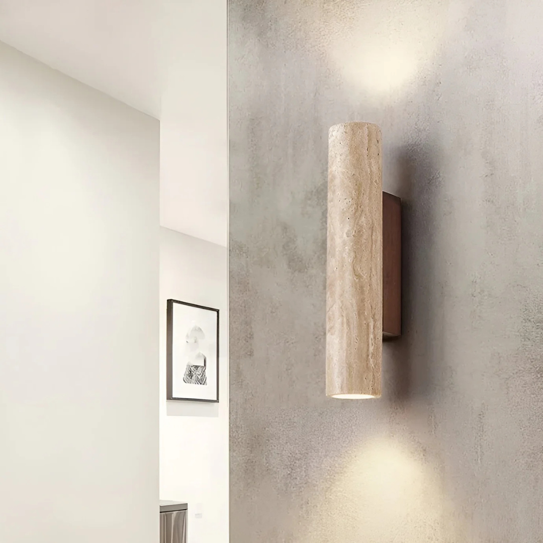 Applique da muro cilindrica in marmo travertino minimalista moderno LED 2 luci